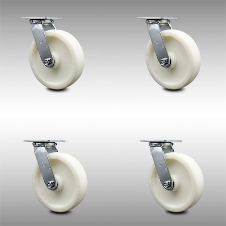 Service Caster 8 Inch Stainless Steel Nylon Swivel Caster Set with Roll Bearing and Swivel Lock SCC-SS30S820-NYR-BSL-4